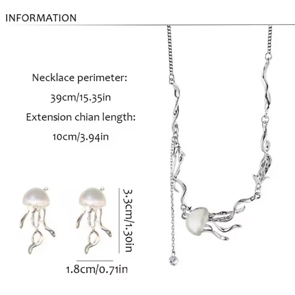 925 Sterling Silver Bohemian Jelly Fish Necklace and Earrings Set - Picture 10 of 10